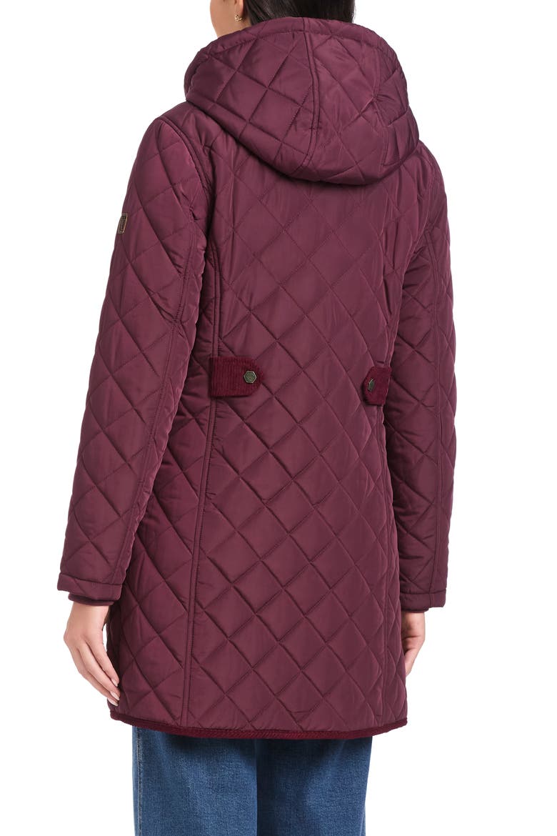 Water Resistant Quilted Coat with Removable Hood, Alternate, color, WINE TASTING