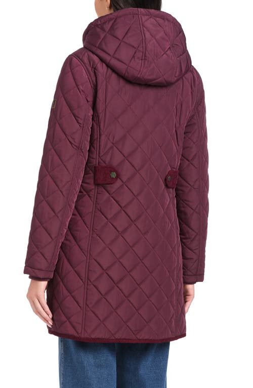 Vince Camuto Water Resistant Quilted Coat With Removable Hood In Burgundy