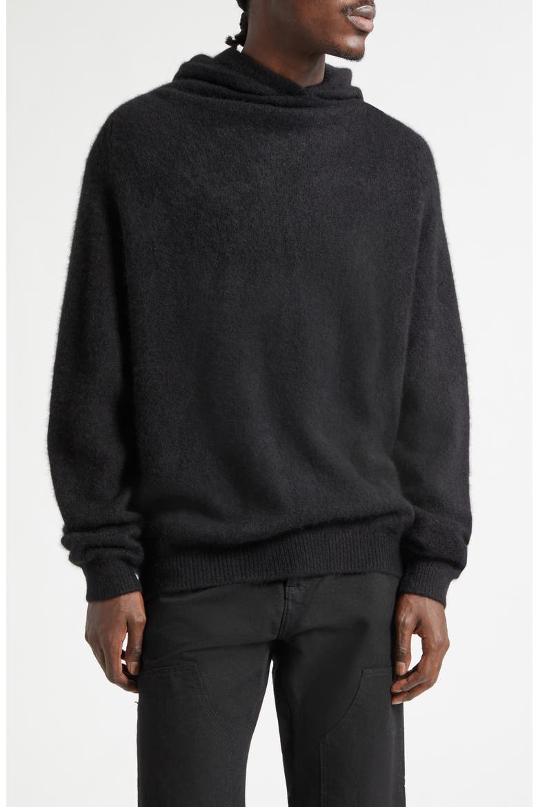 Hooded Cashmere & Silk Sweater, Main, color, BLACK
