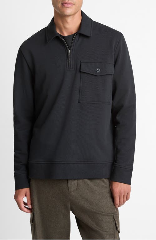 Vince French Terry Quarter Zip Pullover In Black