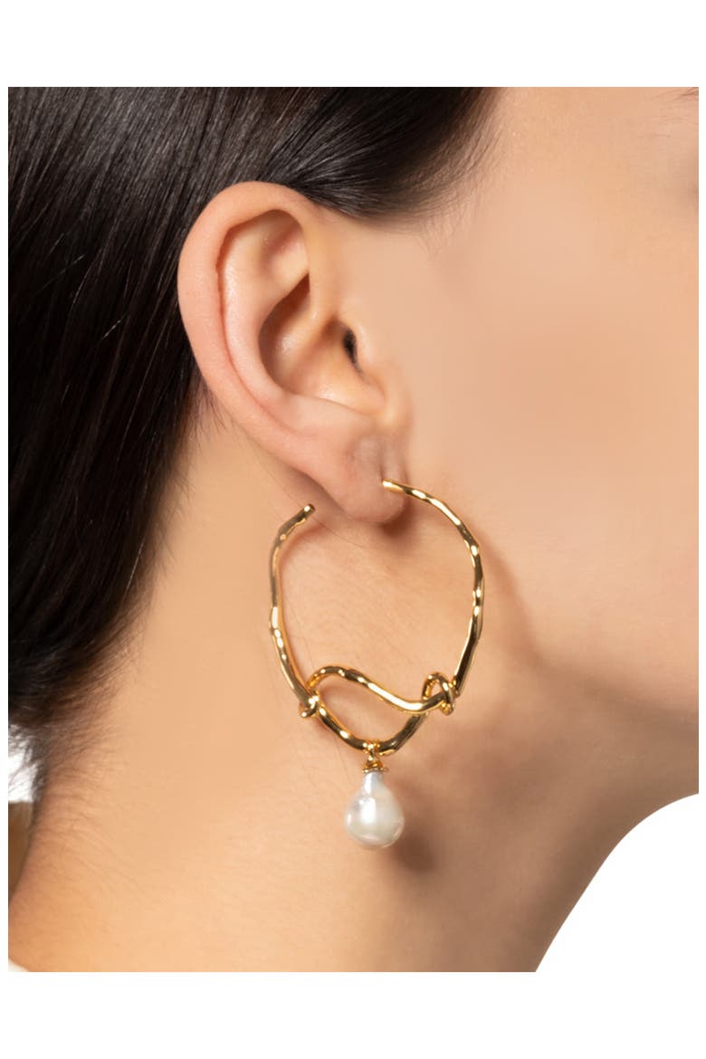 Twisted Pearl Drop Hoop Earrings, Alternate, color, STONES
