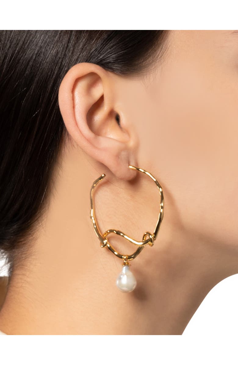 Alexis Bittar Twisted Pearl Drop Hoop Earrings, Alternate, color,