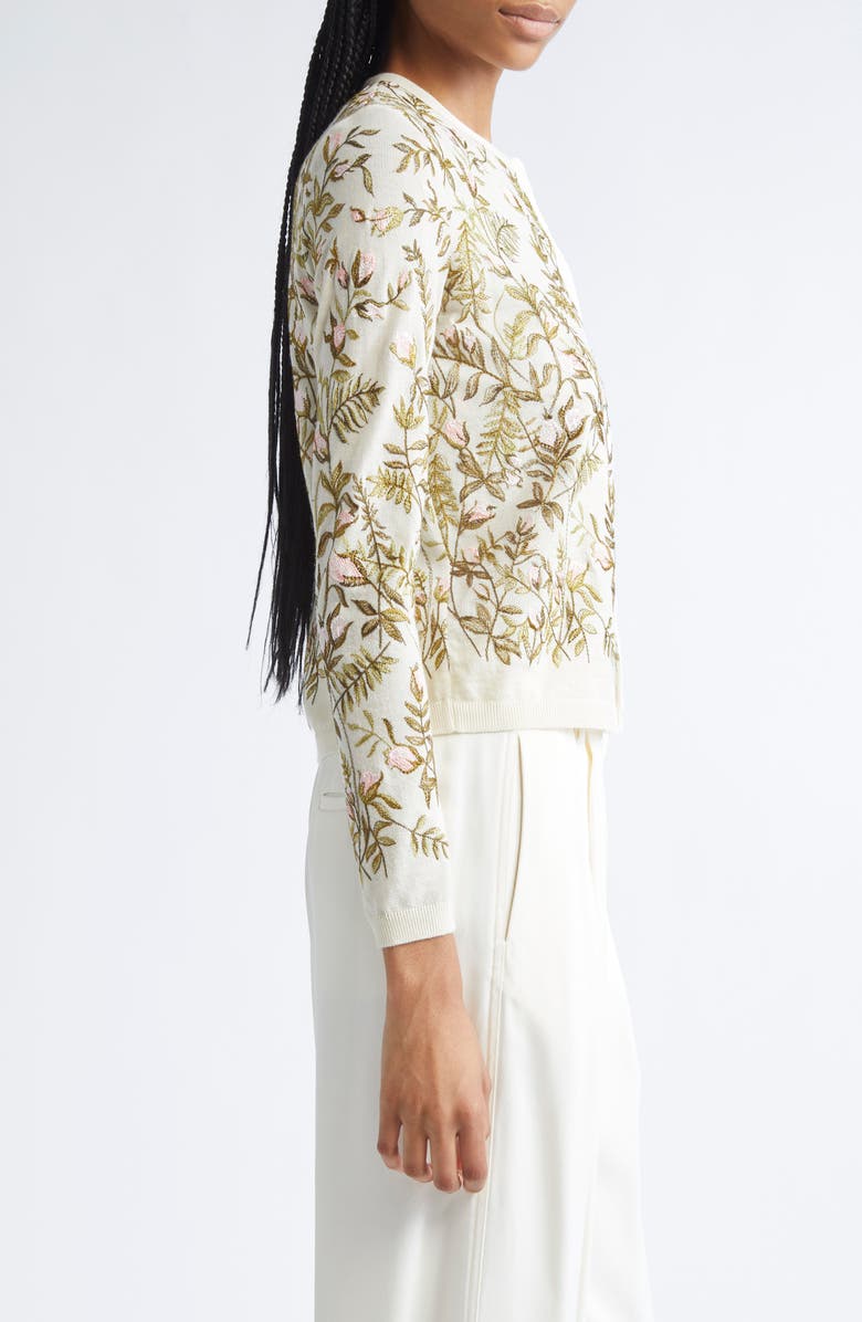 Giambattista Valli Floral Embroidered Cashmere & Silk Cardigan, Alternate, color, Ivory