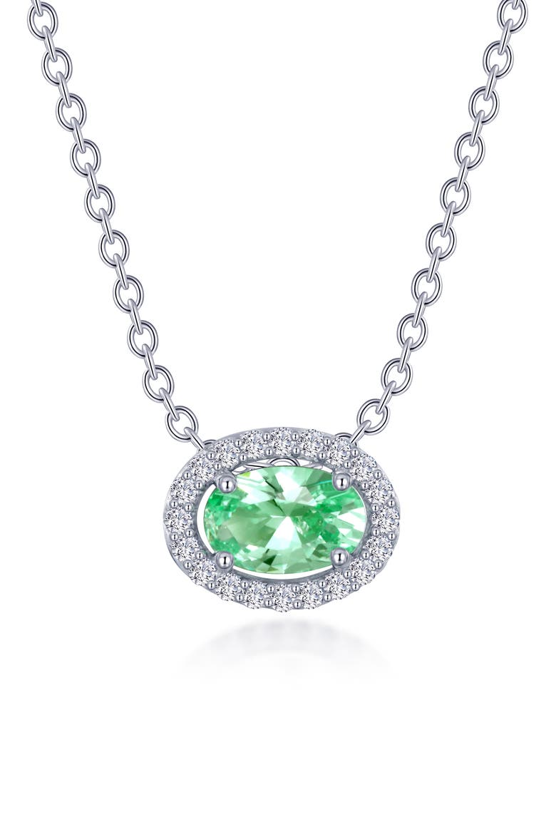 Lab-Grown Sapphire & Simulated Diamond Pendant Necklace, Main, color, GREEN SAPPHIRE/ WHITE