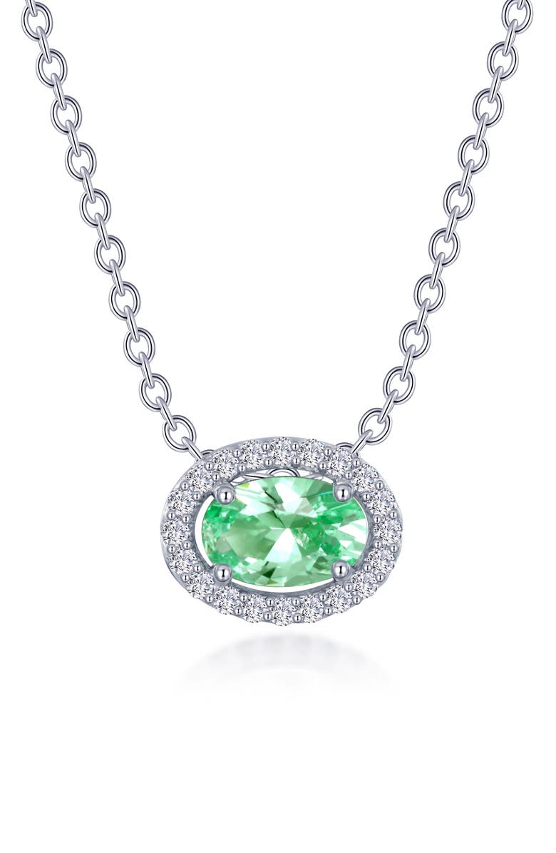 Lafonn Lab-Grown Sapphire & Simulated Diamond Pendant Necklace, Main, color, Green Sapphire/ White