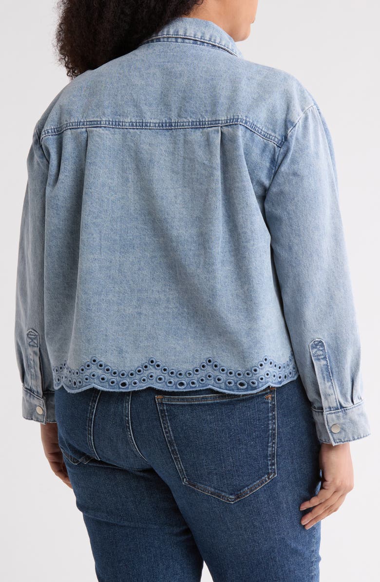 DR2 by Daniel Rainn Embroidered Eyelet Hem Crop Denim Jacket, Alternate, color, Med. Blue Wash