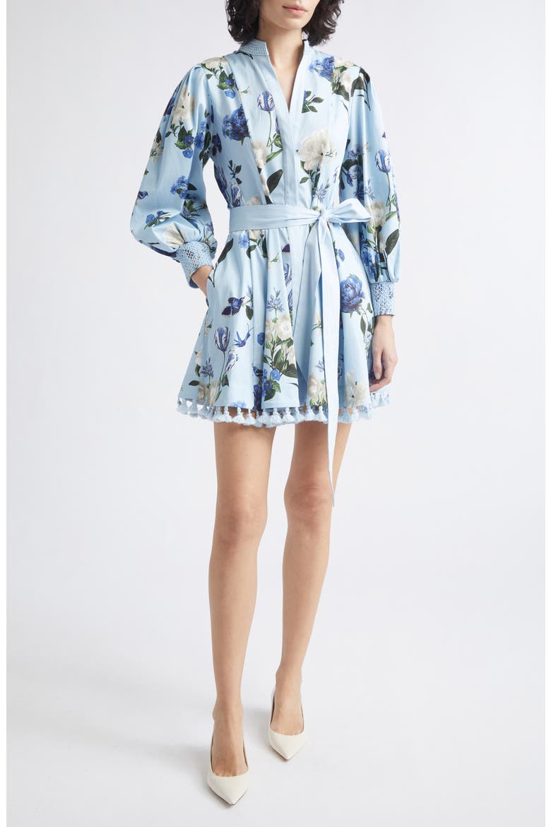 Lucy Floral Long Sleeve Minidress, Main, color, FLY AWAY