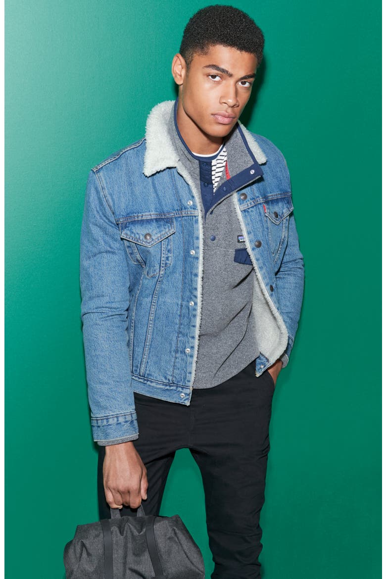 Levi's® Type III Faux Shearling Lined Denim Trucker Jacket, Alternate, color, GLASS BEACH