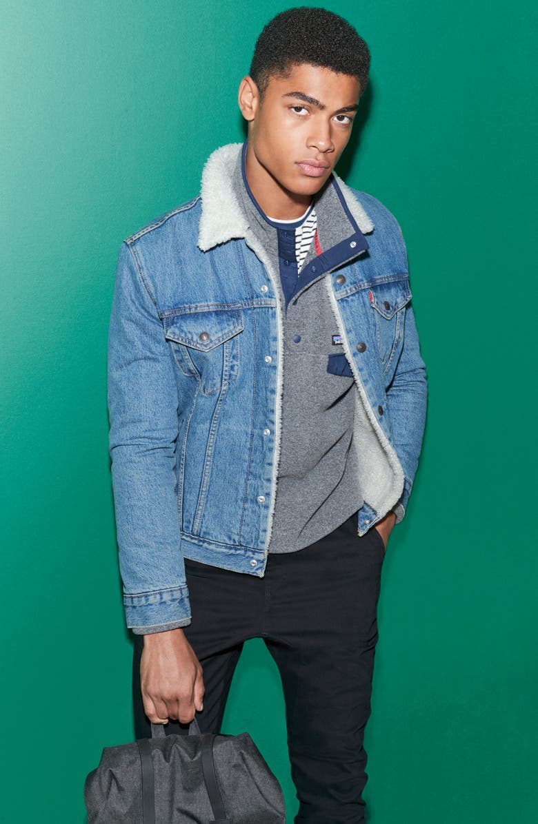 Levi's<sup>®</sup> Type III Faux Shearling Lined Denim Trucker Jacket, Alternate, color, 