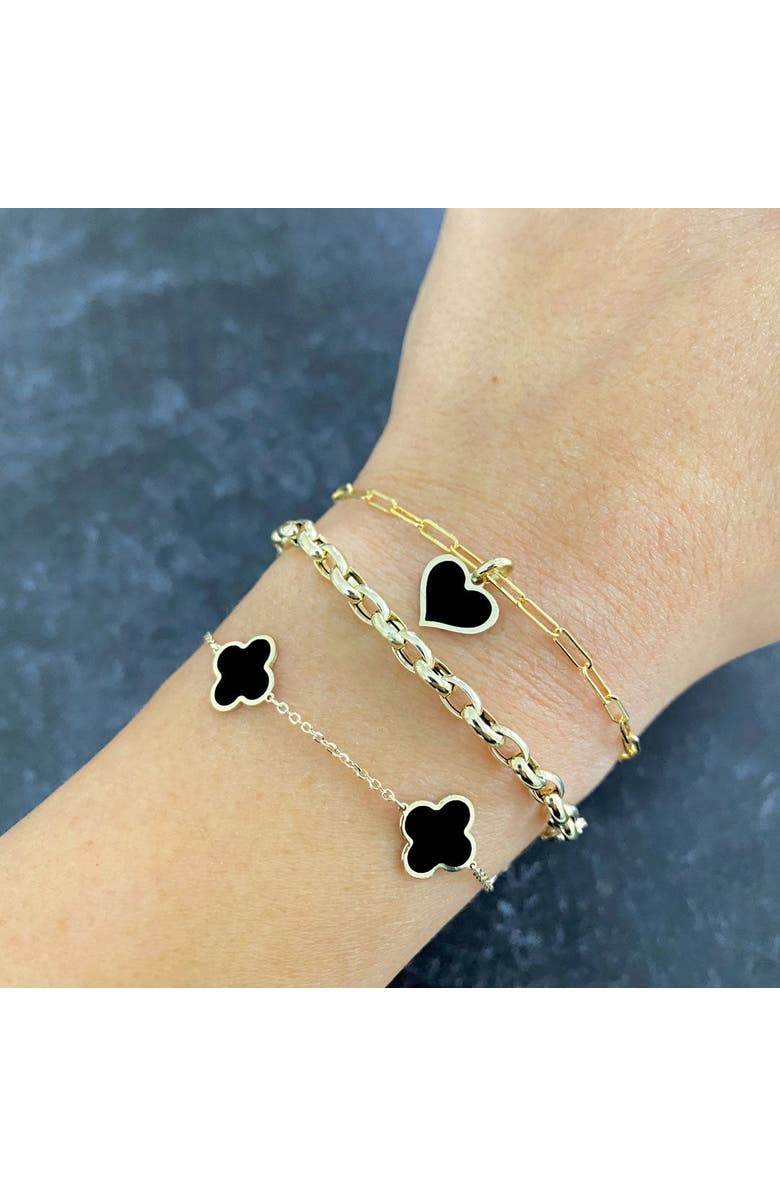 The Lovery Fine Jewelry Small Onyx Clover Bracelet, Alternate, color, Yellow Gold