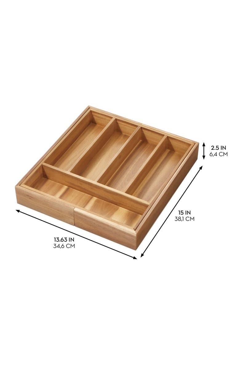 iDesign Expandable Acacia Wood Cutlery Drawer Organizer - Natural, Alternate, color, Natural