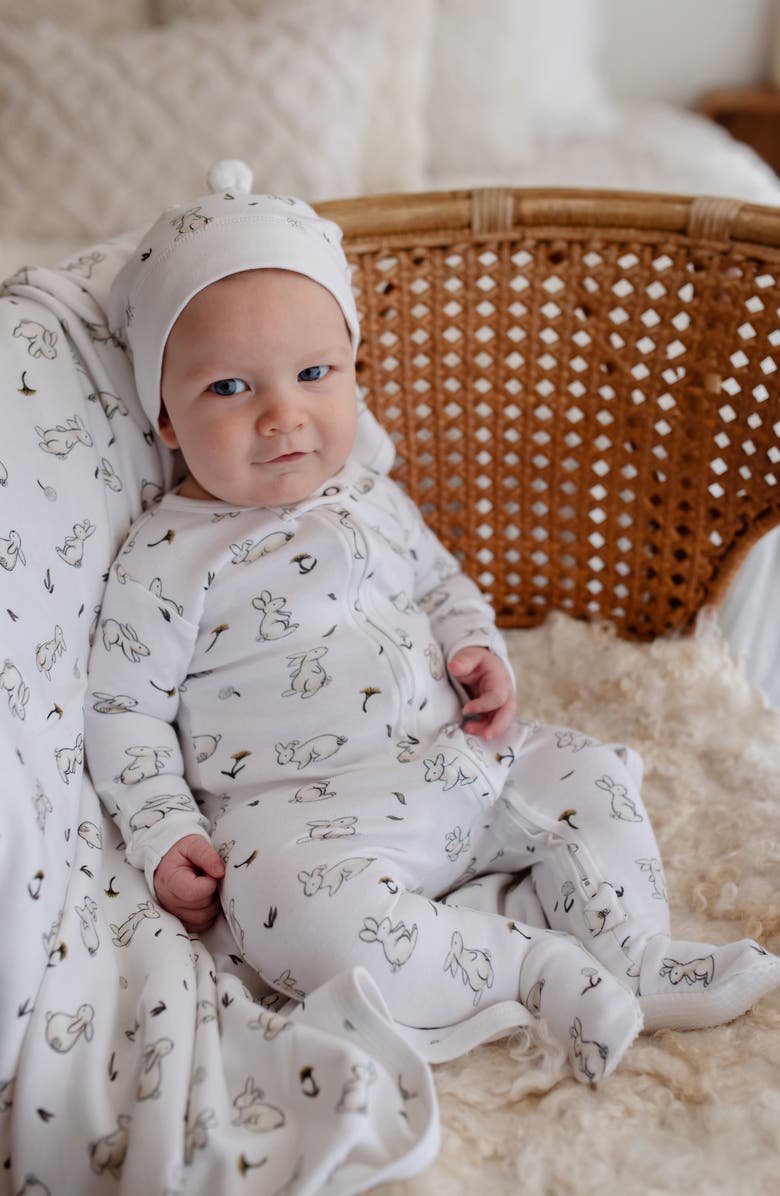 L'ovedbaby Bunny Print Fitted One-Piece Organic Cotton Footie Pajamas, Alternate, color, 