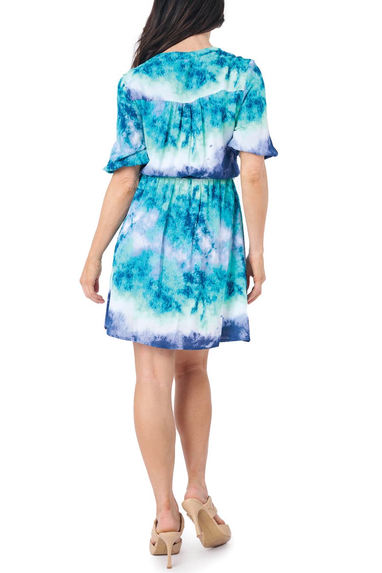 Belted Elbow Sleeve Dress, Alternate, color, WATERCOLOR LAKE PRT