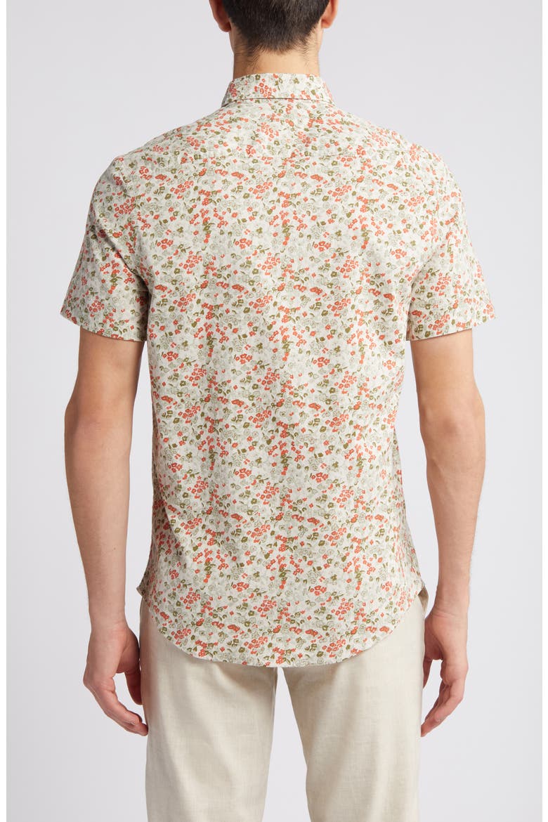 Trim Fit Floral Short Sleeve Stretch Cotton & Linen Button-Down Shirt, Alternate, color, GREY OWL FLORAL DITSY