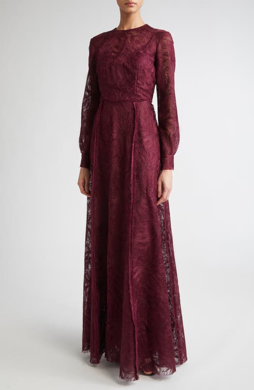Erdem Long Sleeve Lace Gown In Brown