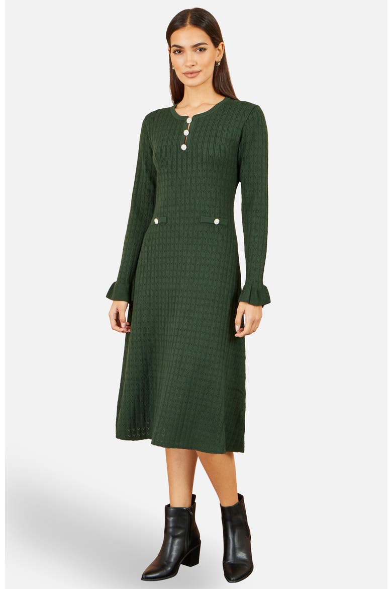 Long Sleeve Knitted Midi Dress, Alternate, color, Green