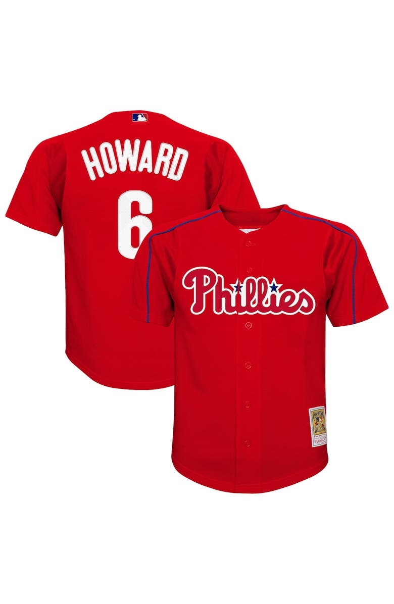 Mitchell & Ness Youth Mitchell & Ness Ryan Howard Red Philadelphia Phillies Mesh Batting Practice Jersey, Main, color, 