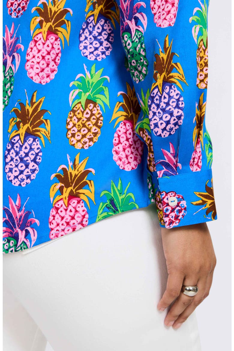 Zoey Pineapple Print Cotton Button-Up Shirt, Alternate, color, BLUE MULTI