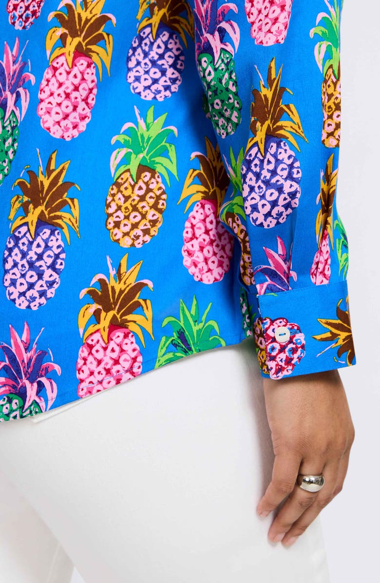 Foxcroft Zoey Pineapple Print Cotton Button-Up Shirt, Alternate, color, Blue Multi