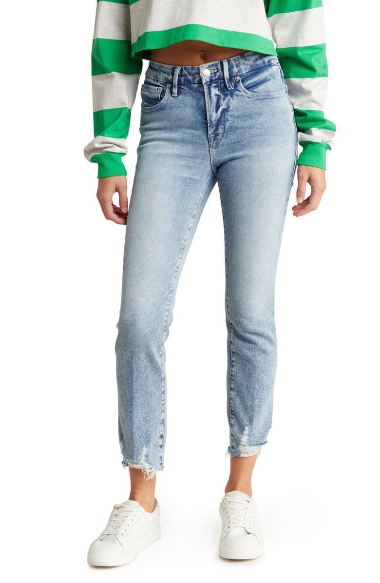 Good American Good Leg Curtain Hem Straight Leg Jeans, Main, color,