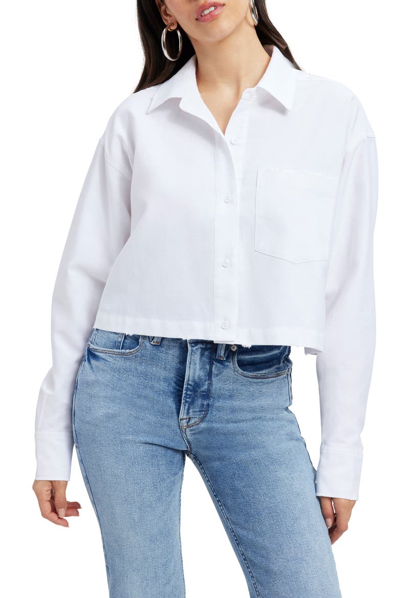 Distressed Cotton Blend Crop Shirt, Main, color, WHITE001
