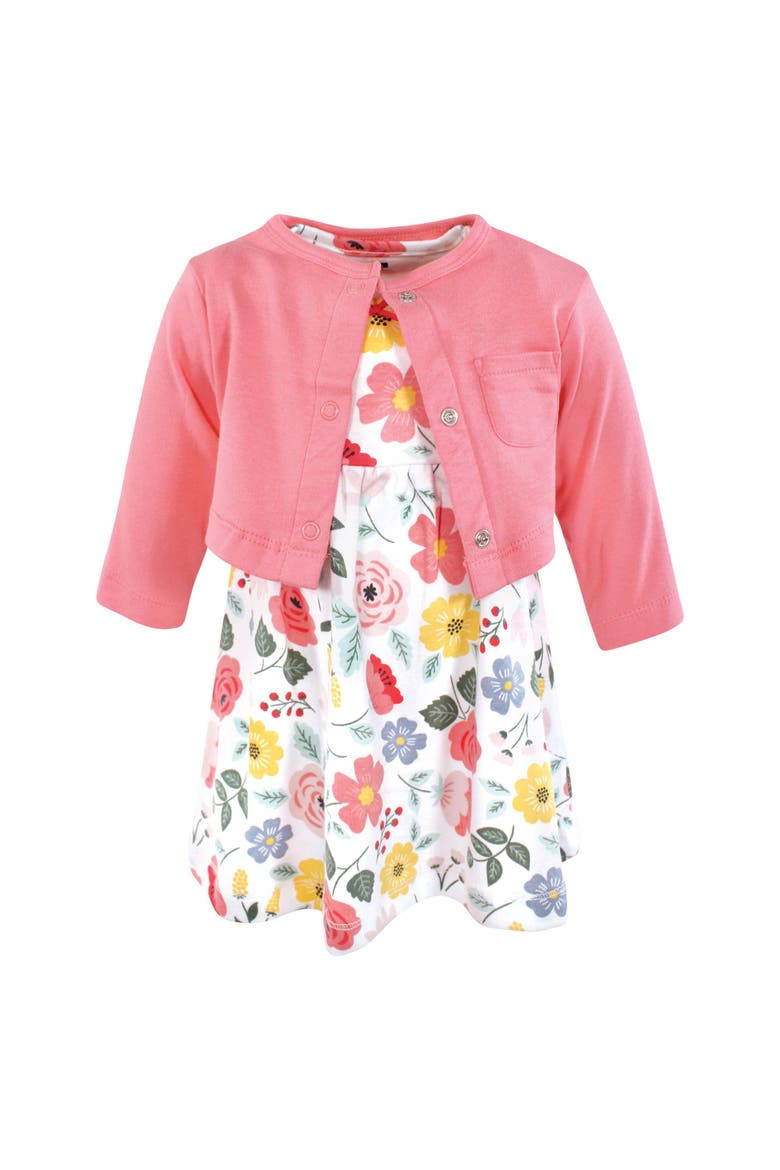 Baby Cotton Dress & Layering Cardigan, Main, color, Modern Botanical