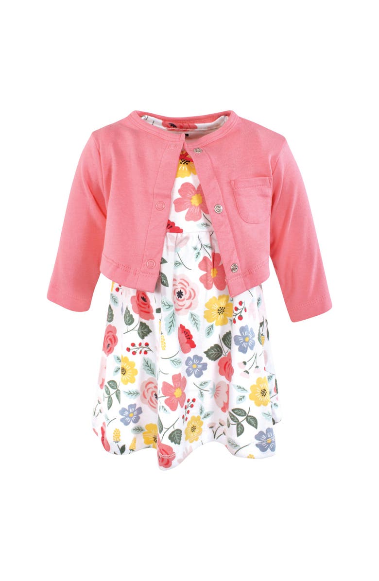 Hudson Baby Baby Cotton Dress & Layering Cardigan, Main, color, Modern Botanical