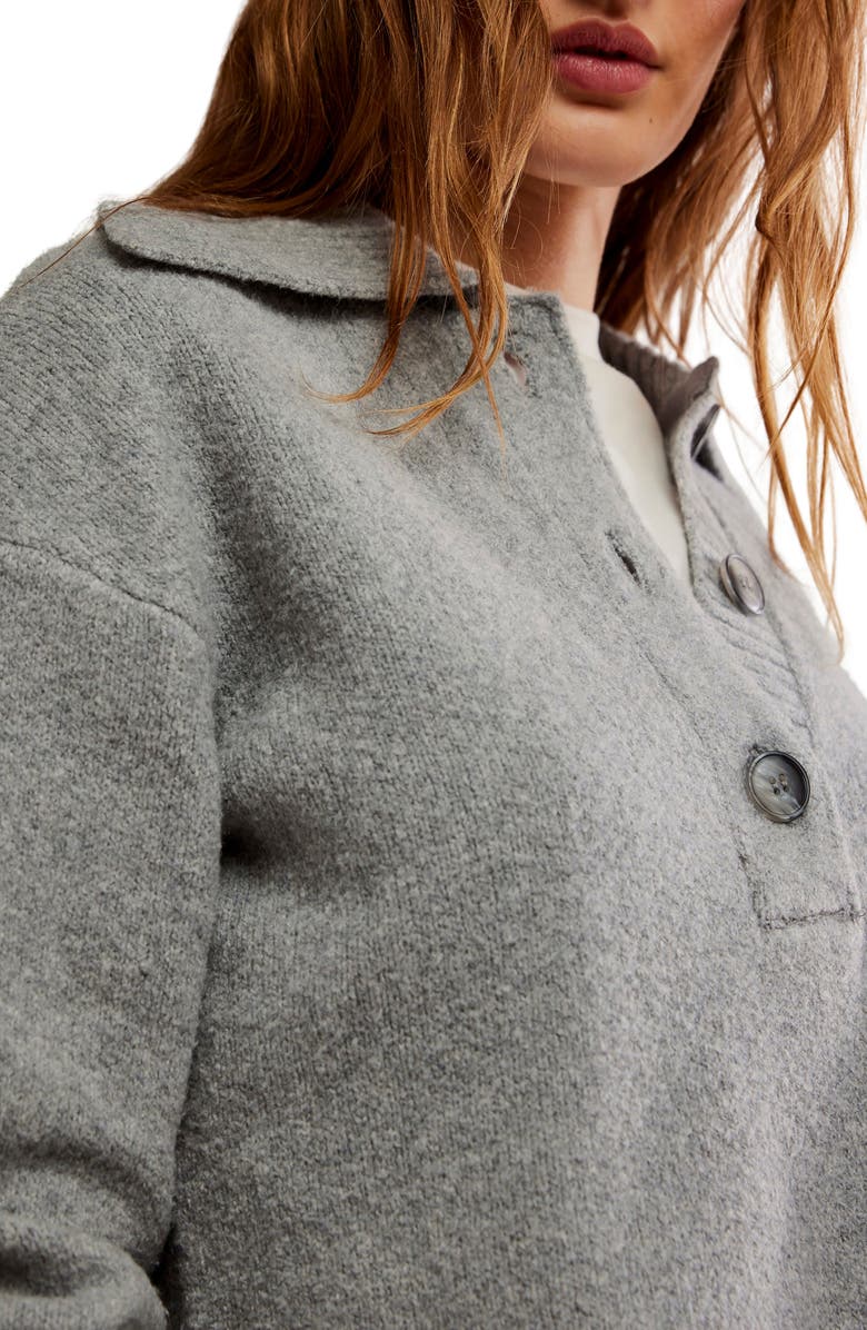 Free People Trading Up Cotton Blend Polo Sweater, Alternate, color, Grey Heather