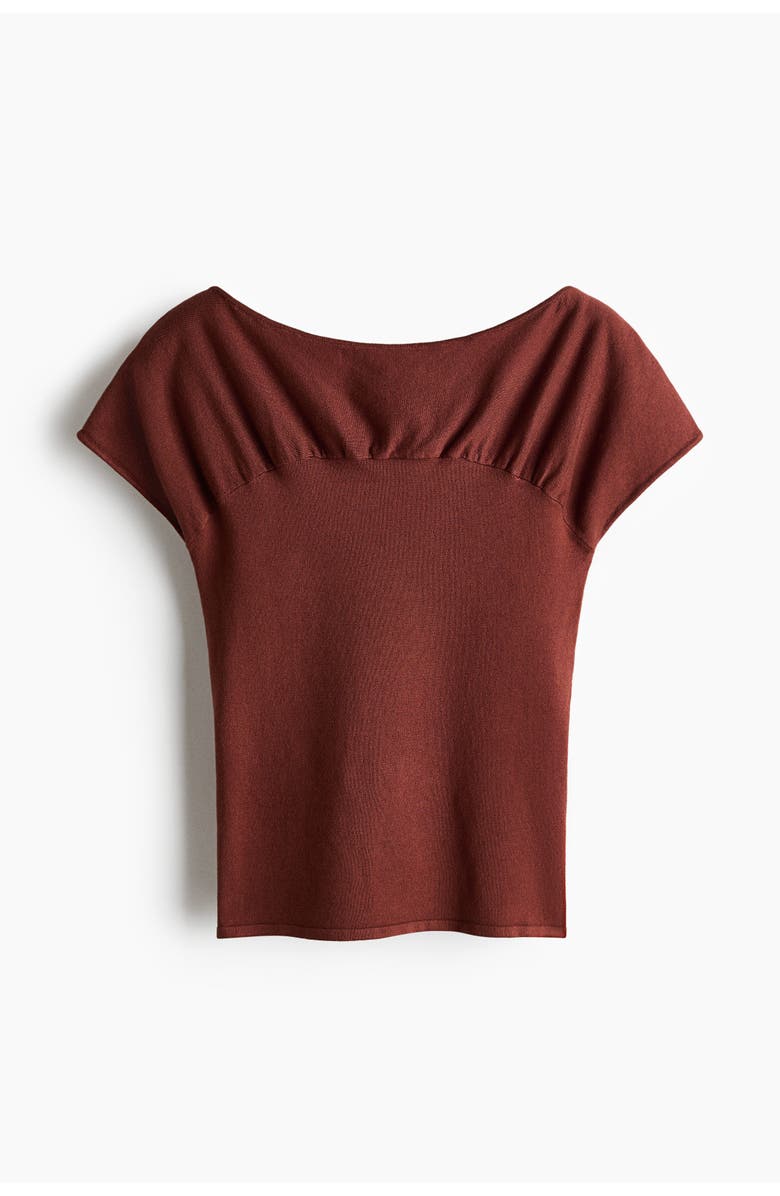 H&M Gathered Cap-sleeved Top, Main, color, Rust Brown