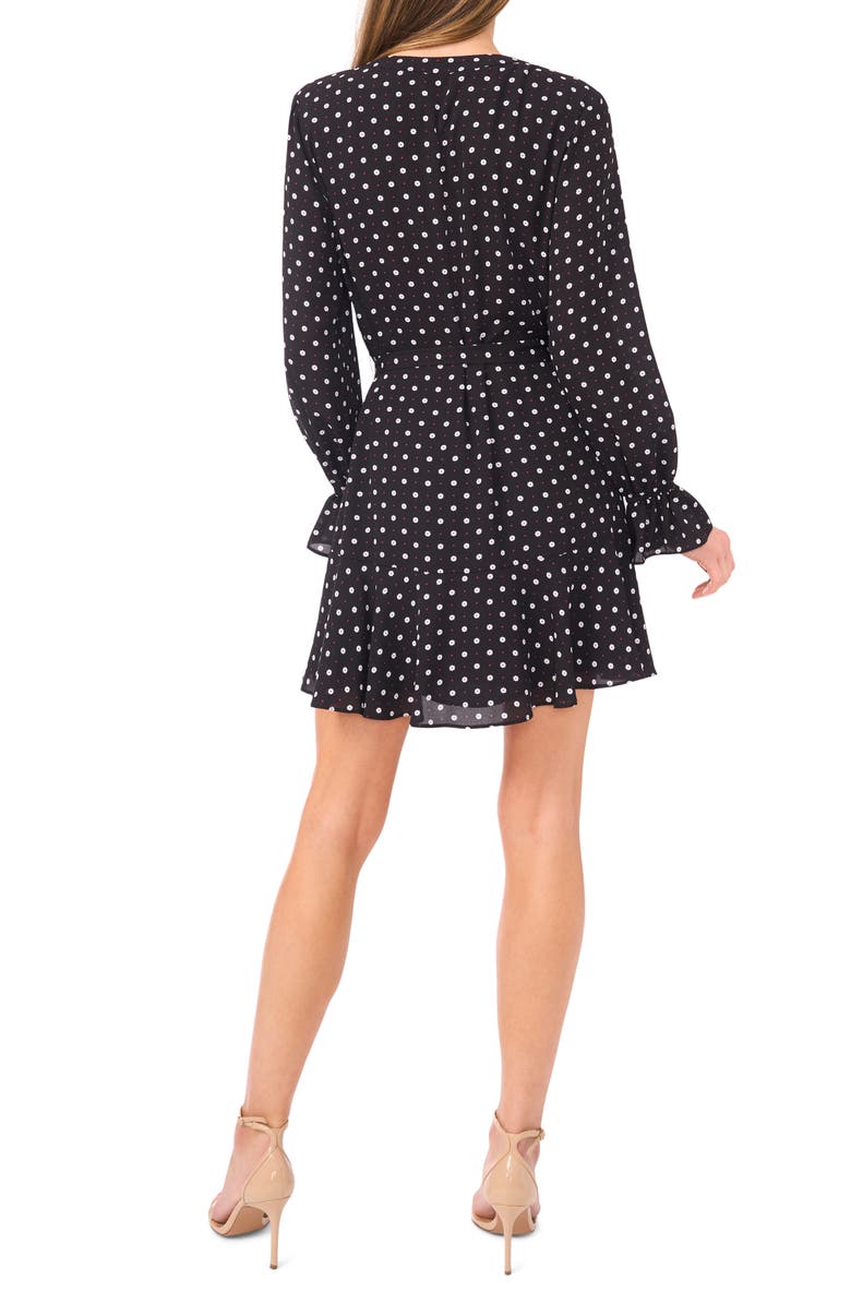 CeCe Flower Print Long Sleeve Shirtdress, Alternate, color, Rich Black