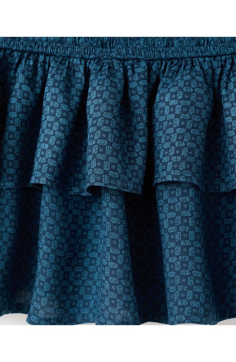 MANGO TEEN Tired Ruffle Print Skirt, Alternate, color, Navy