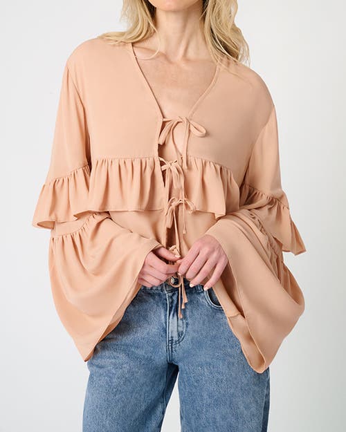 Weworewhat Ruffle Tie Front Top In Almond