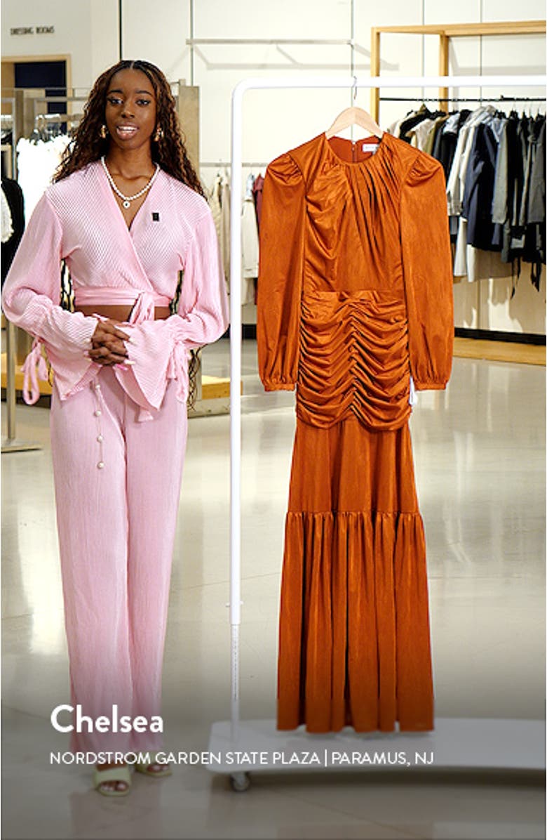 Lucille Pleated Ruched Long Sleeve Gown, sales video thumbnail