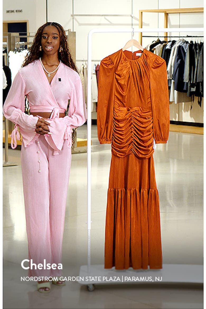Lucille Pleated Ruched Long Sleeve Gown video