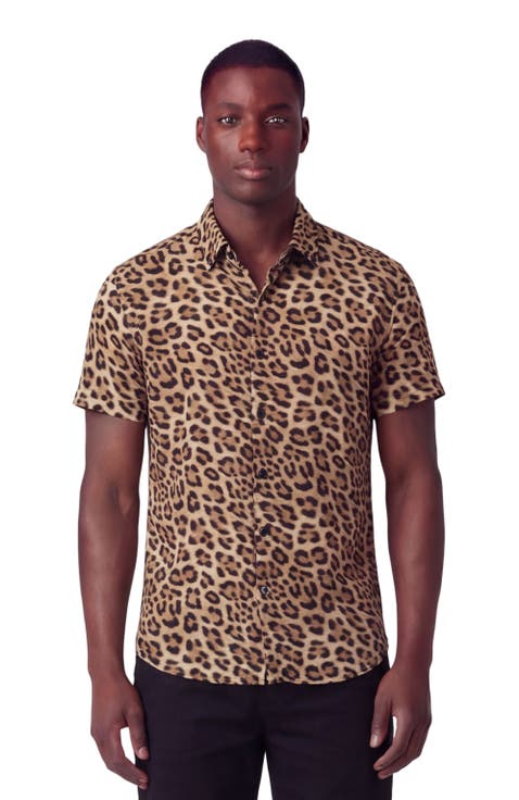 Leopard Mens Merino Wool Button-up Shirt