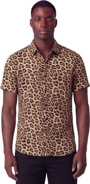 Lords of Harlech Leopard Mens Merino Wool Button-up Shirt