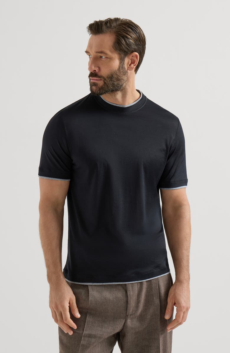 Brunello Cucinelli T-shirt with faux-layering, Main, color, Black