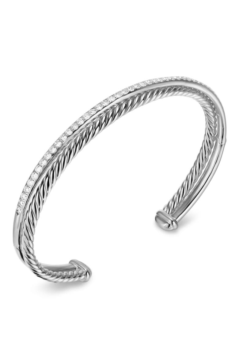 Crossover Two-Row Cuff Bracelet in Sterling Silver with Diamonds, 6mm, Alternate, color, STERLING SILVER