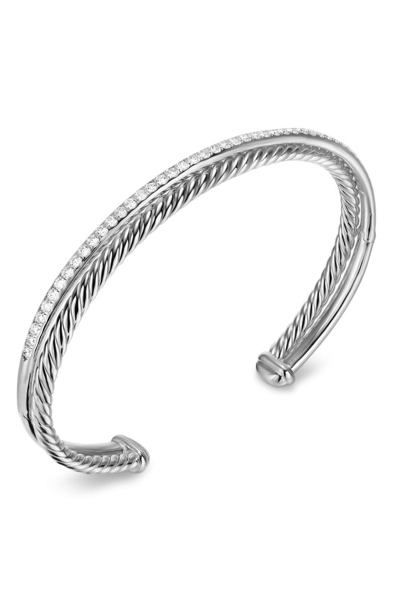 David Yurman Crossover Two-Row Cuff Bracelet in Sterling Silver with Diamonds, 6mm, Alternate, color, Sterling Silver