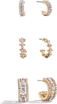 BaubleBar Claudia Set of 3 Crystal Huggie Hoop Earrings