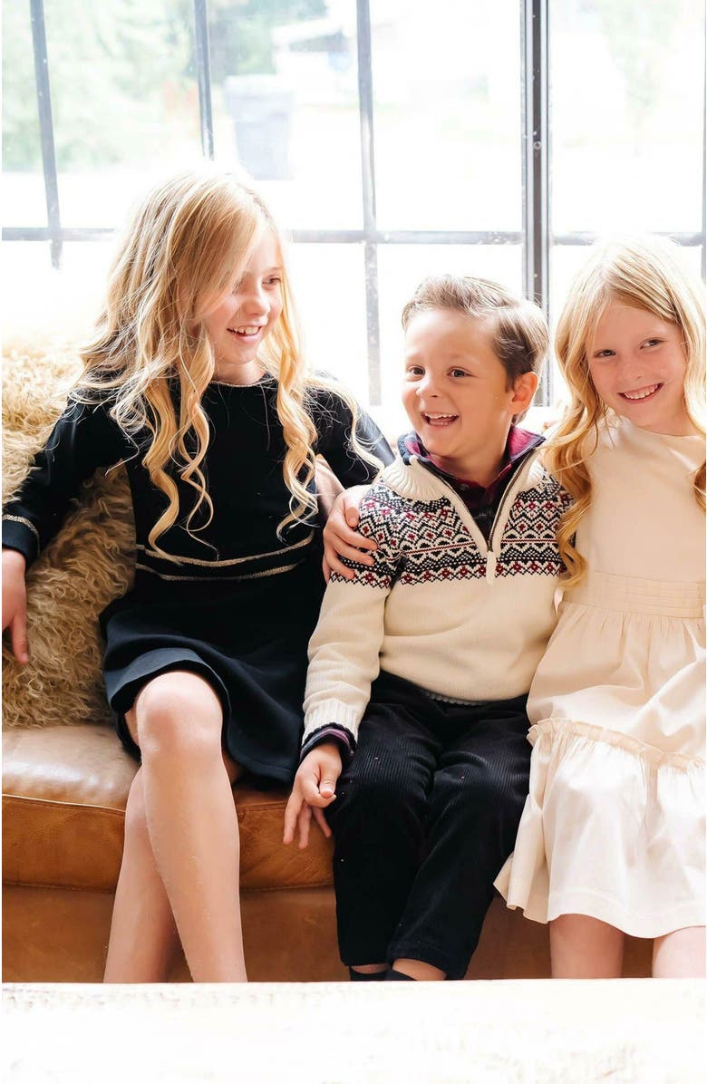 Hope & Henry Girls' Organic Ruffle Collar Sweater Dress, Toddler, Alternate, color, Black With Gold