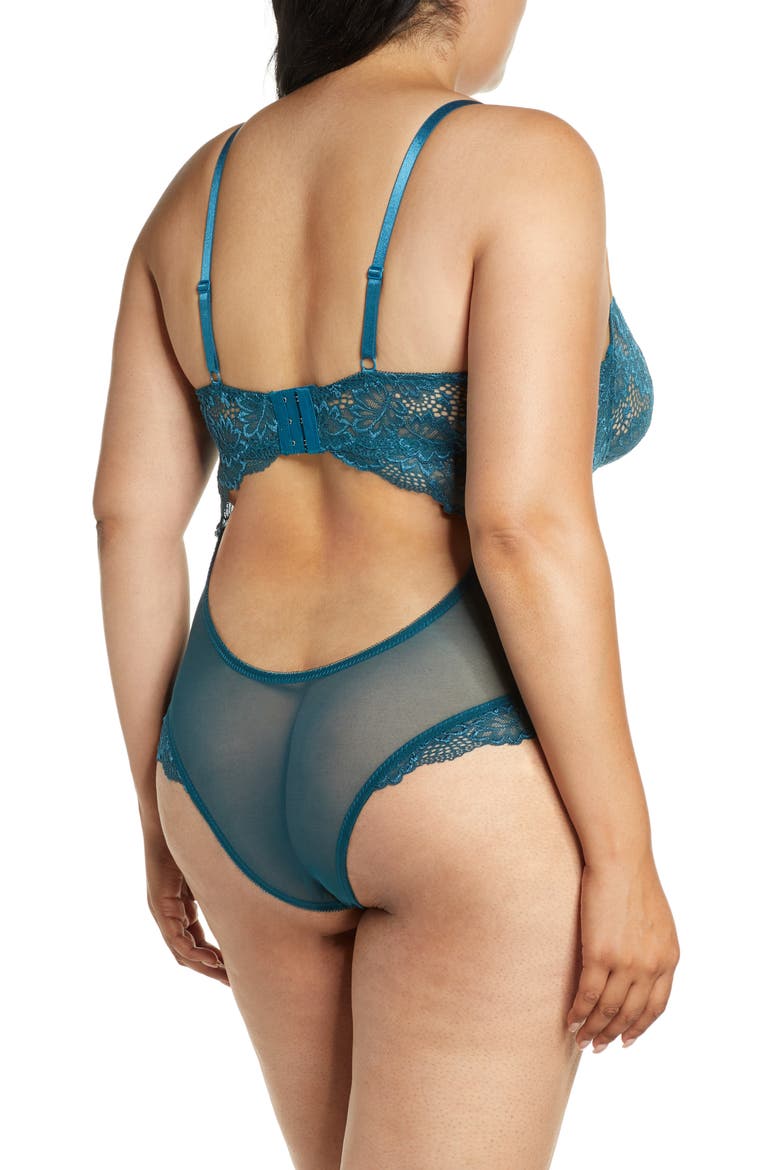 Lace Underwire Teddy, Alternate, color, TEAL