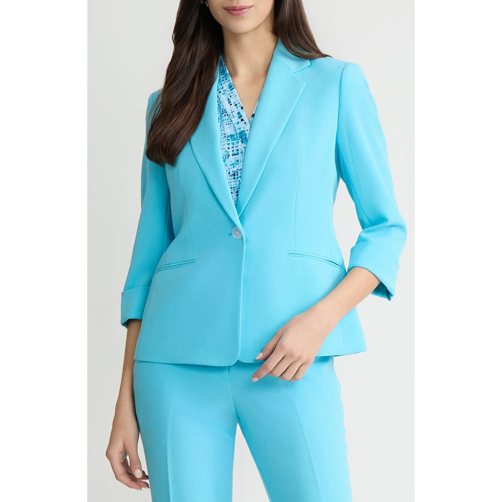 Kasper Cuff Sleeves Stretch Crepe One-button Blazer In Blue