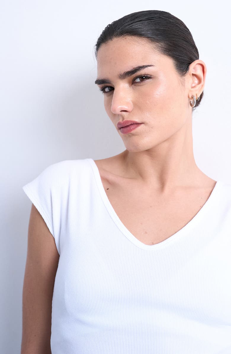 Topshop Rib V-Neck T-Shirt, Alternate, color, White