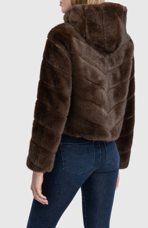 Lyla Grant Fur-free Mink (faux Fur) Hooded Jacket In Brown