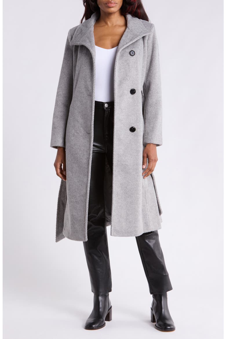 Asymmetrical Stand Collar Wool Blend Coat, Alternate, color, HEATHER GREY