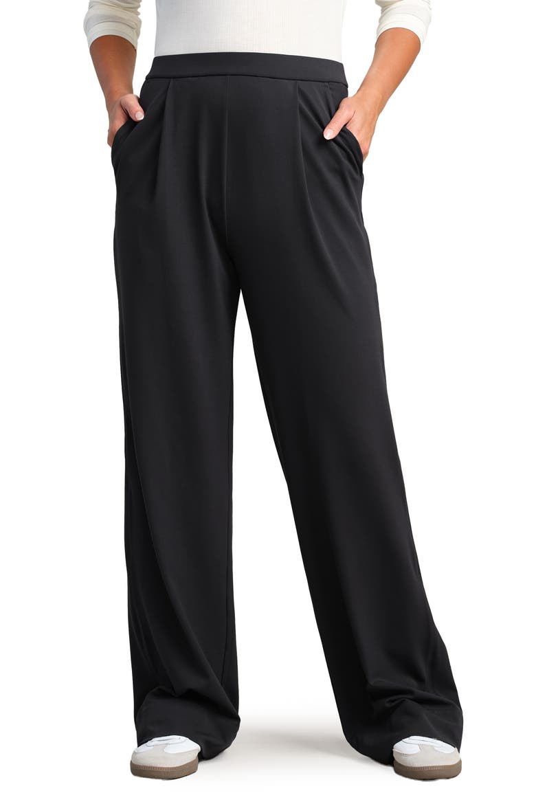 Revive Pleated Wide Leg Pants, Main, color, PURE BLACK