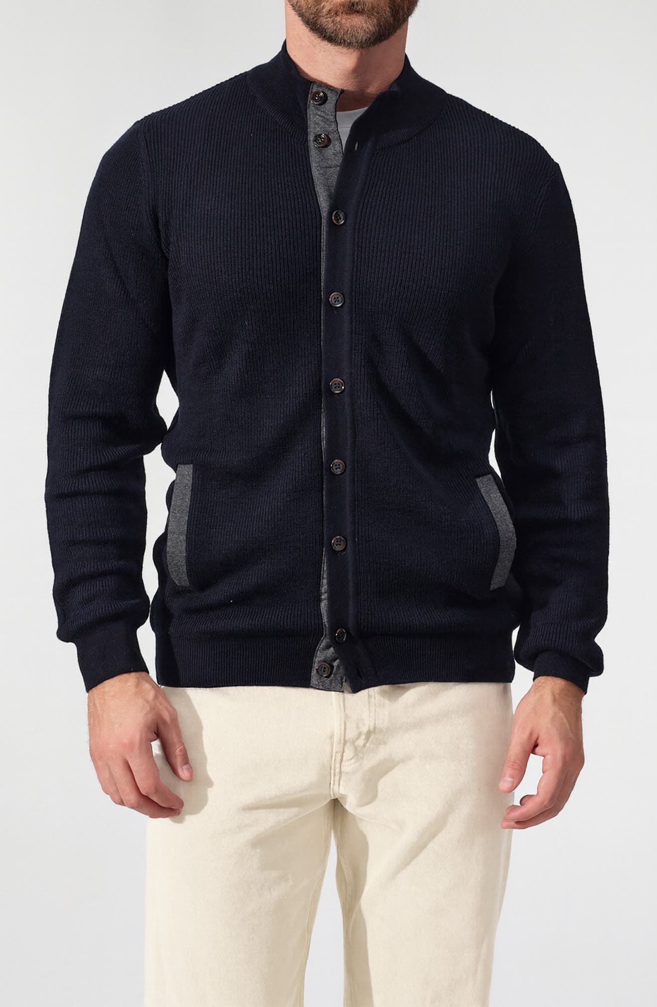 STUDIO GARNET LOS ANGELES Merino Wool Rib Cardigan Sweater