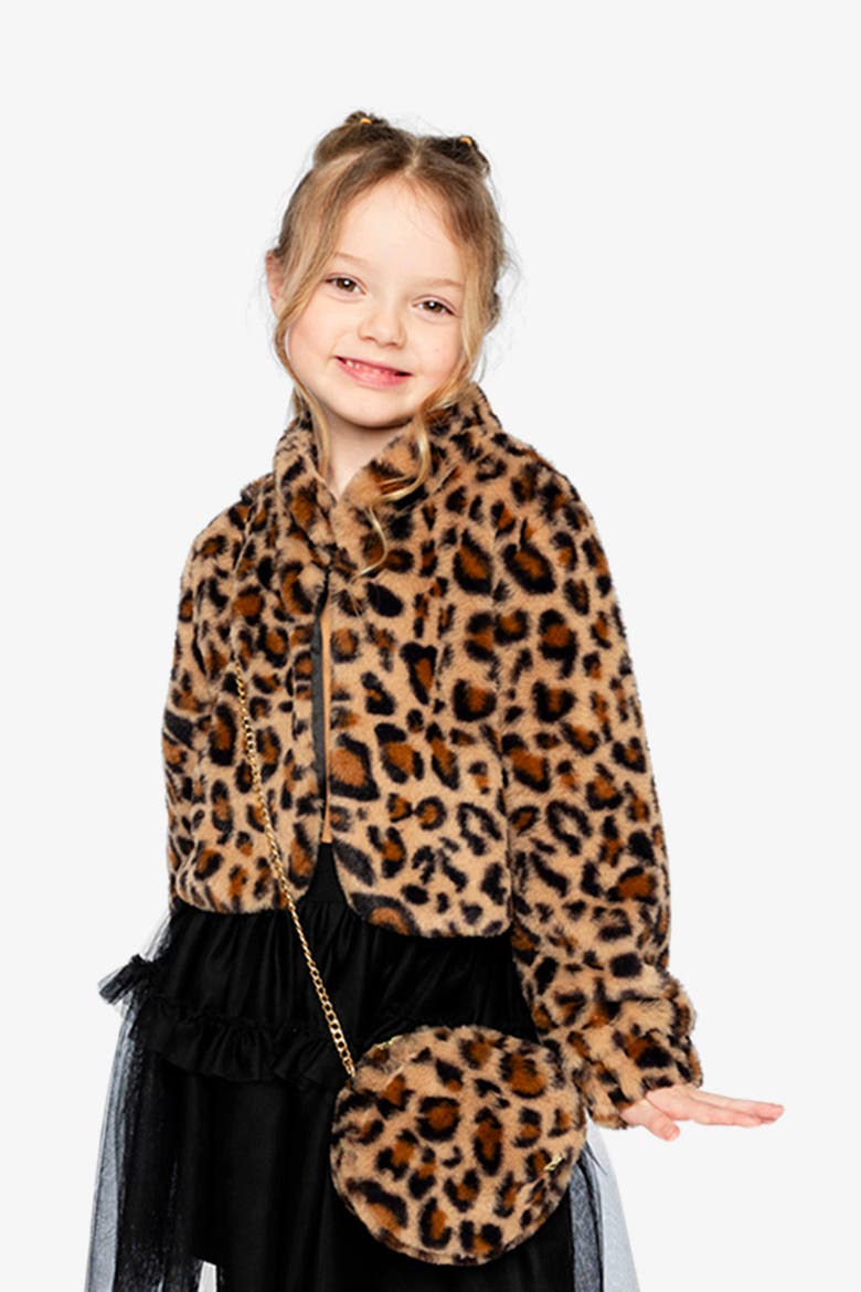 Leopard Faux Fur Button Front Side Pocket Jacket, Alternate, color, Brown with Leopard Print