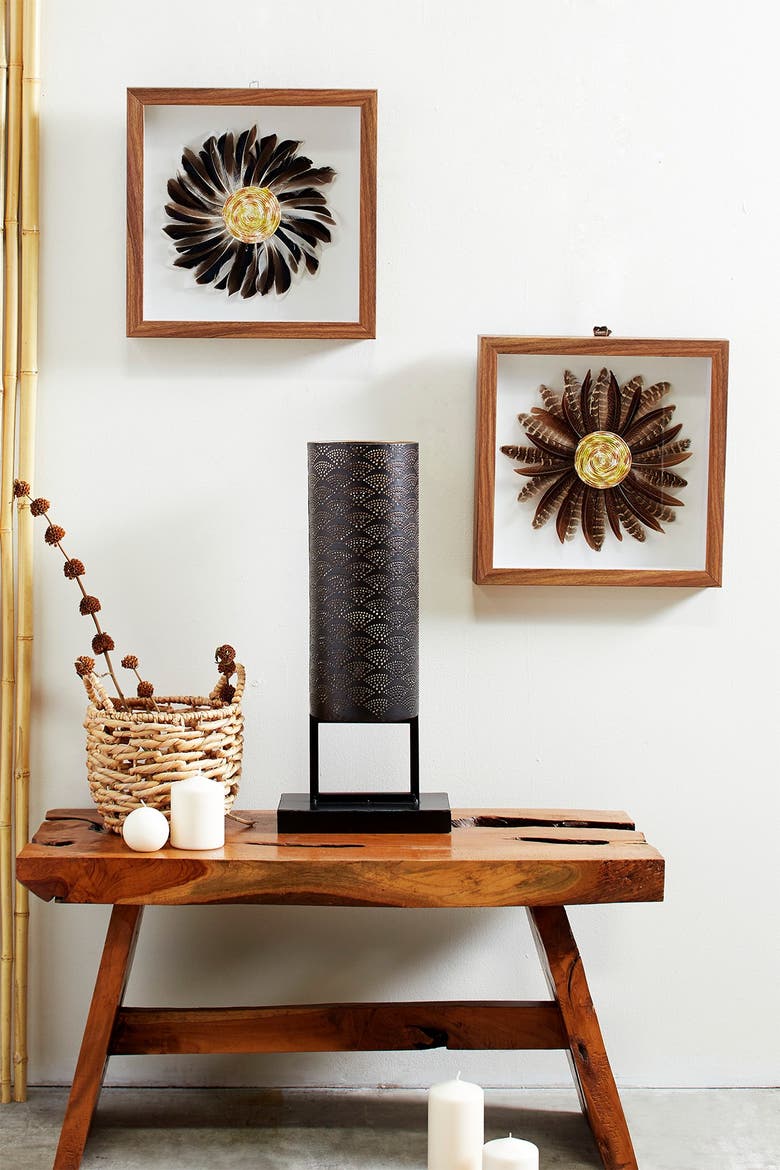 Eclectic Brown & Black Feather Shadow Box Wall Decor in Square Wood Frame - Set of 2, Main, color, BROWN